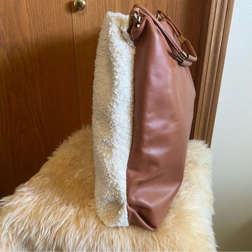 Ulla Johnson Brown Remy Large Shoulder Tote With Cream Boucle